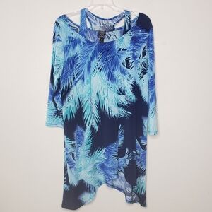 Clara Sun Woo Blue Cold Shoulder Asymmetric Tunic Top  Size Large